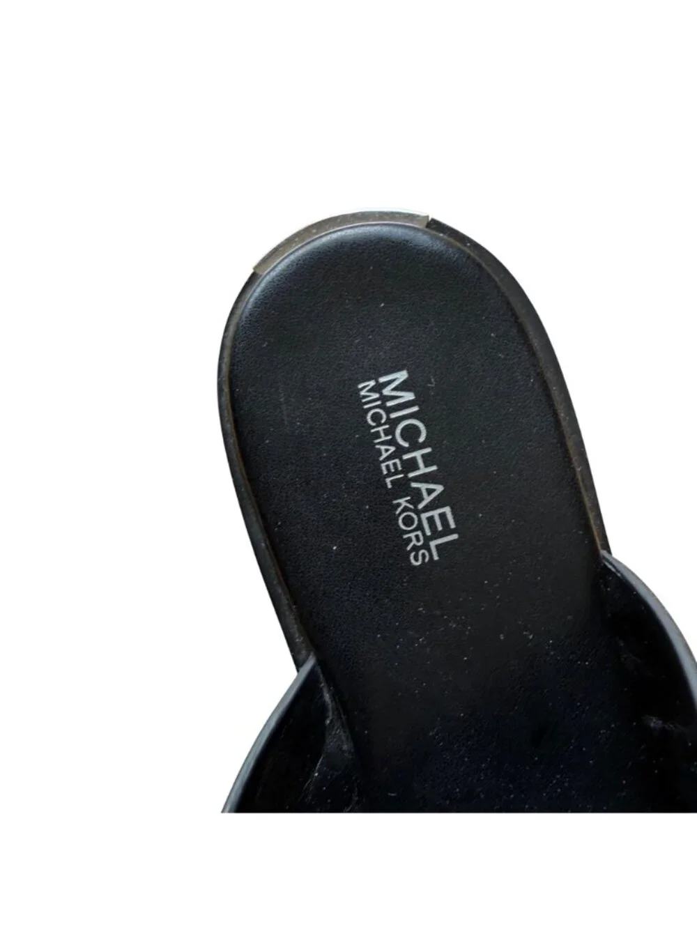 Michael Kors Bergen Women's Flat Slide Sandals 8.5 Black Leather Silver Chain